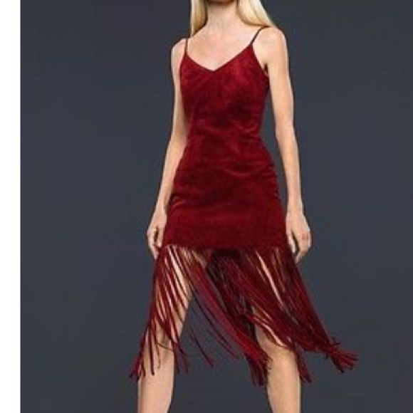 INC Faux suede fringe hem dress - Picture 3 of 5